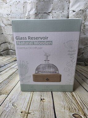 Rohs Glass Dome Essential Oil Diffuser with Reservoir & Wood Base New w Box